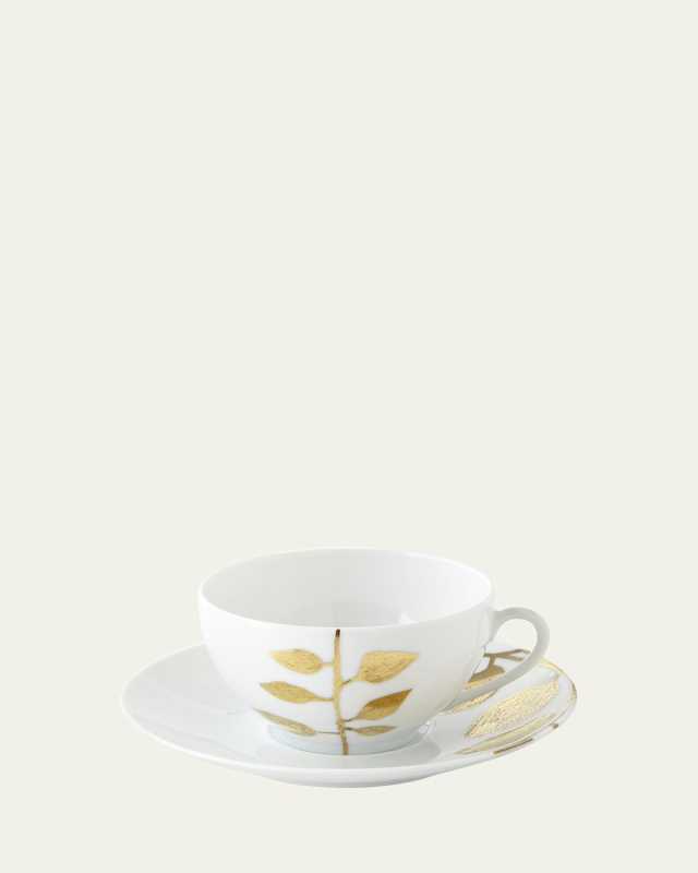 Daphne White Gold-Leaf Breakfast Cup & Saucer